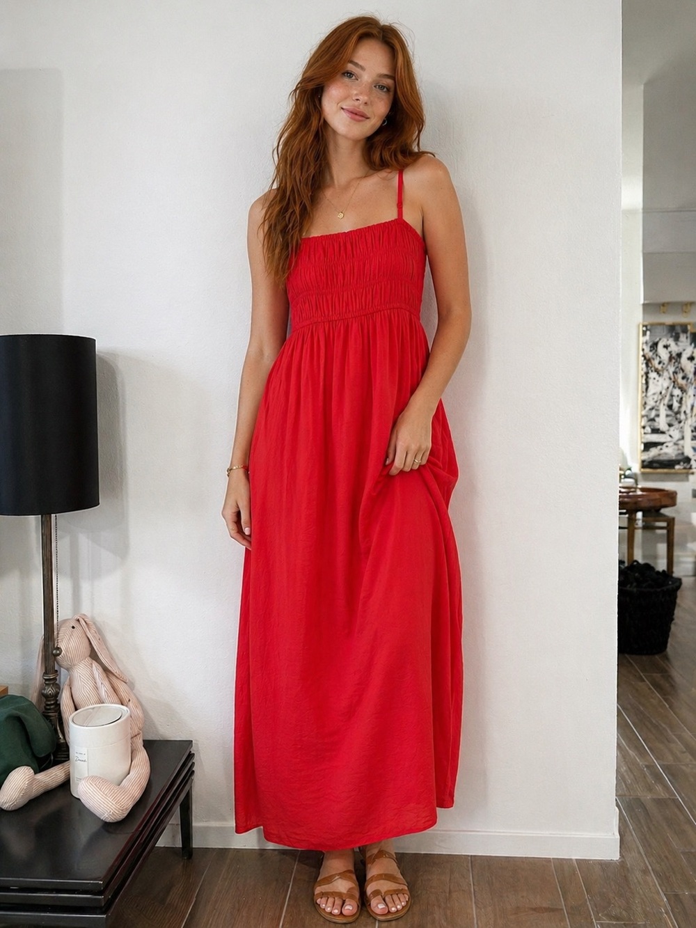 A New Day Red Smocked Bust Maxi Dress